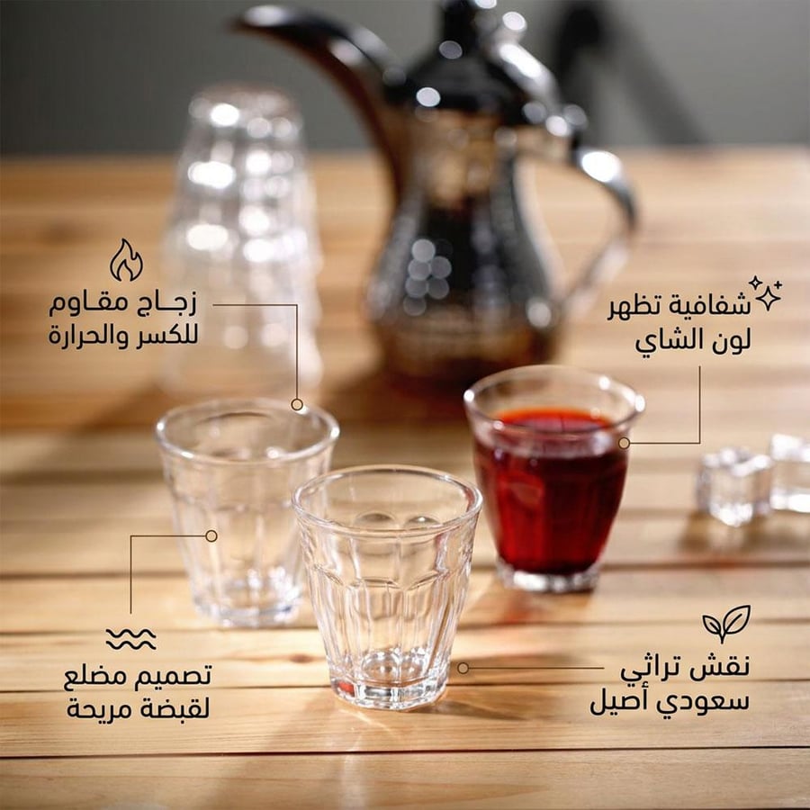 طقم استكانات شاهي زجاج مقوى شفاف 6 قطع 85 مل تناسب الحار والبارد