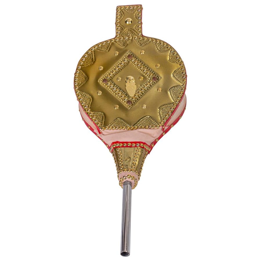 منفاخ هواء يدوي مزخرف ذهبي لتوليع النار مصنوع من الخشب والجلد الطبيعي