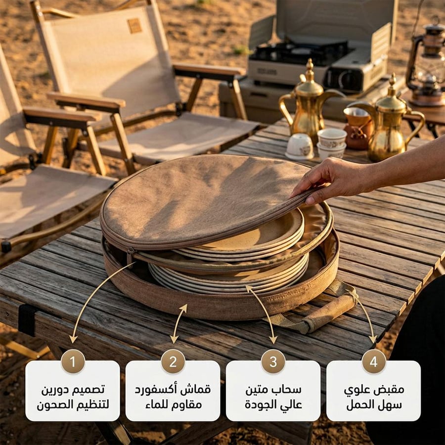 جراب صحون دورين من السنيدي يظهر مفتوح ا بحجم كبير على طاولة خشبية مع