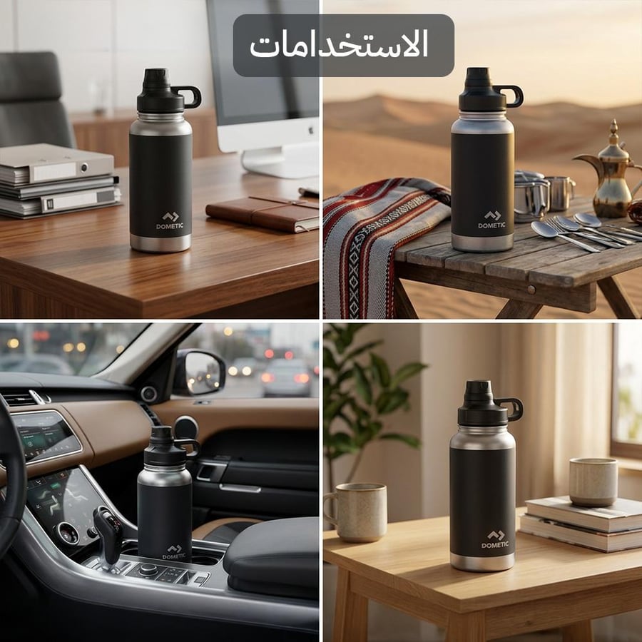 ترمس سوائل ستانلس ستيل 0.9 لتر DOMETIC اسود بغطاء علاقي للدوام والبر