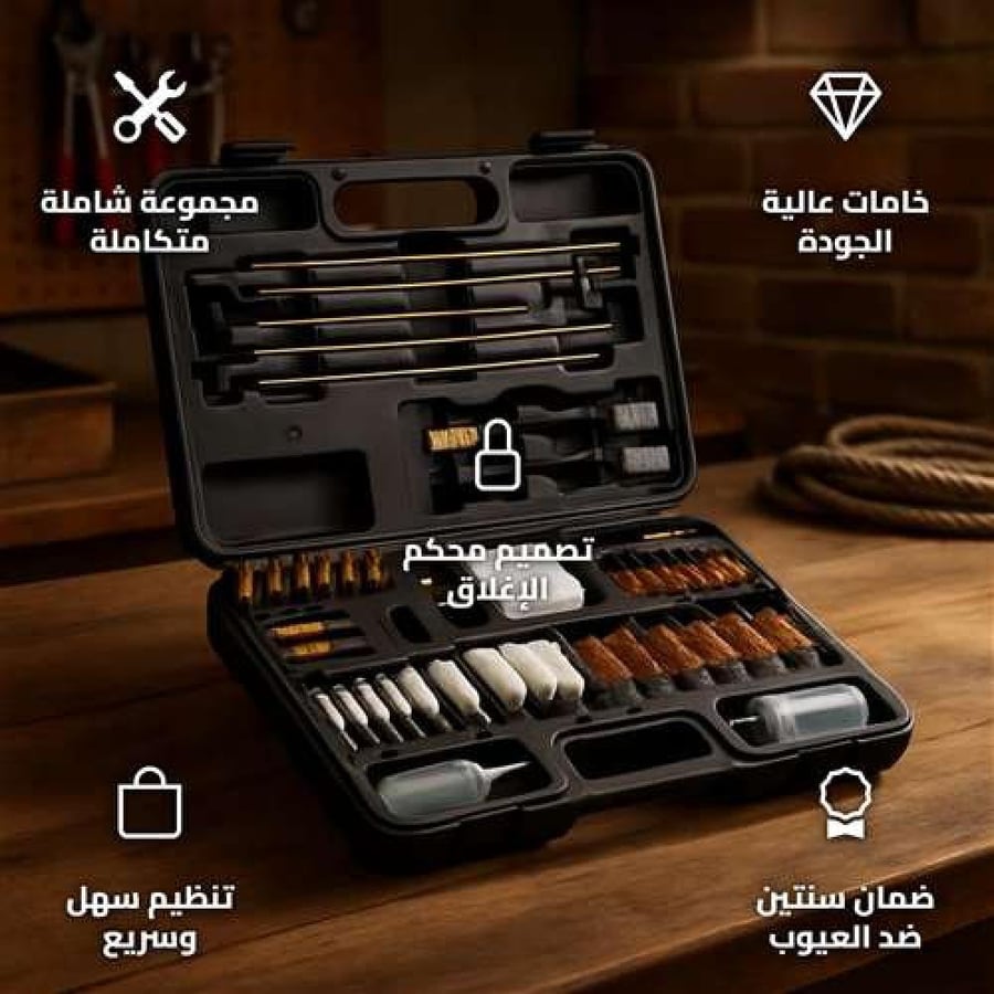 طقم تنظيف جميع البنادق 58 قطعة - تنظيف فعال وآمن، يناسب جميع البنادق، ضمان سنتان