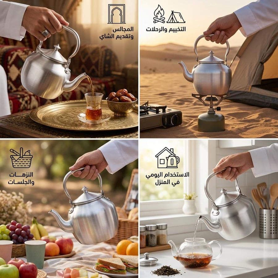 ابريق شاي المونيوم 1.5 لتر بمقبض متحرك مقاوم لدرجات الحرارة المرتفعة