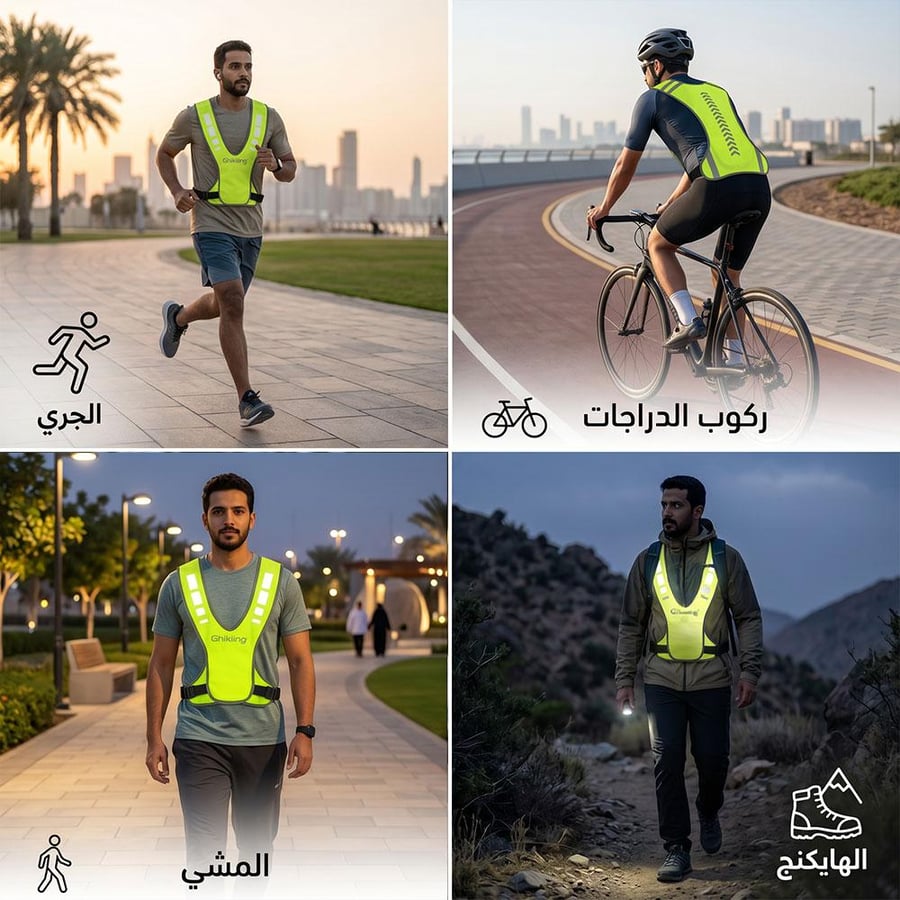 صدرية عاكسة أثناء استخدامات متعددة مثل الجري وركوب الدراجات والمشي