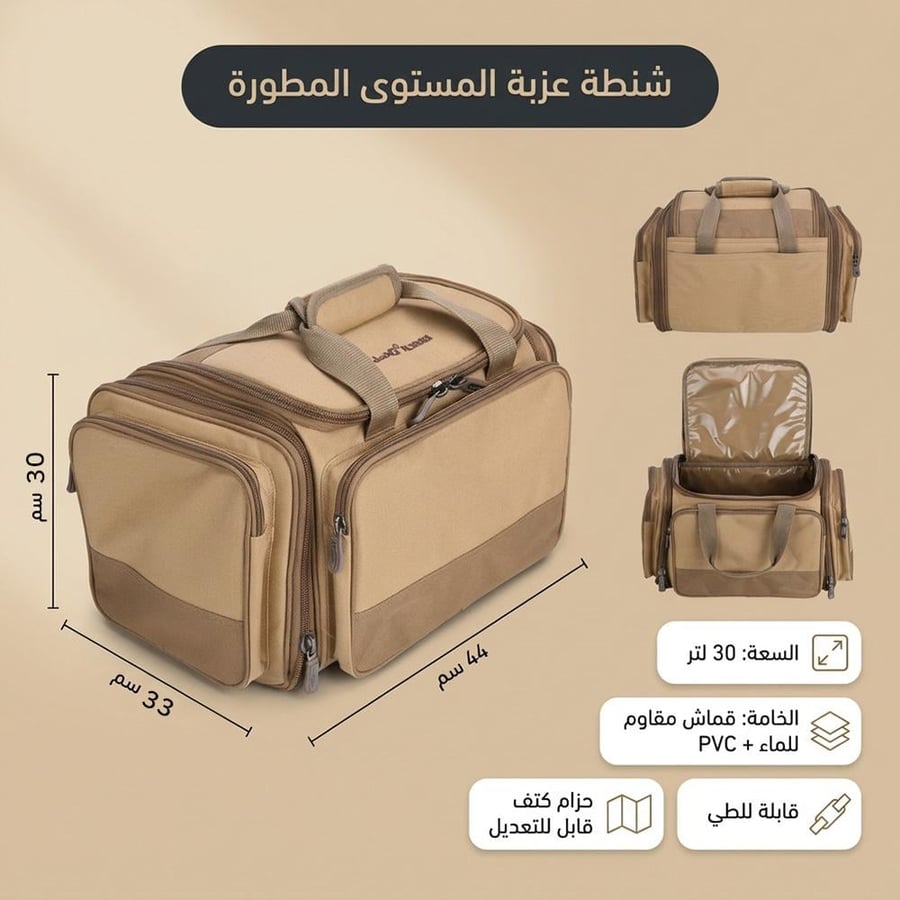 شنطة عزبة كاكي واسعة بمقاس تعرض جيوب متعددة وسحاب توسعة مثالية للرحلات