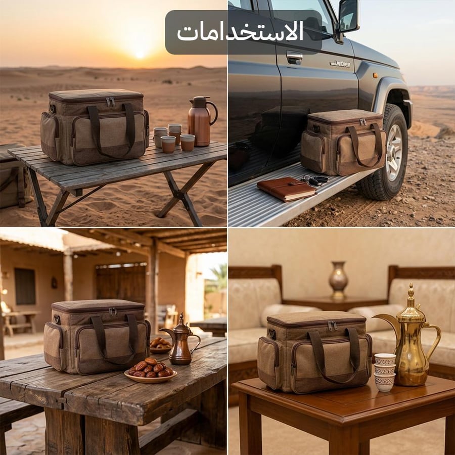 عزبة الفياض شنطة رحلات خشبي 52 × 32 × 25 سم مقاومة للماء بلون مميز لجلسات البر