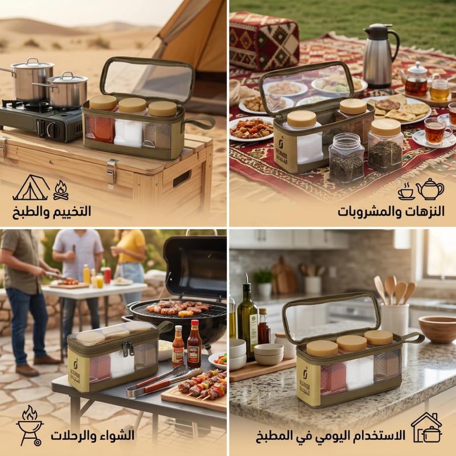 طقم علب البهارات للرحلات في الاستخدامات المتنوعة مثل التخييم والمطبخ