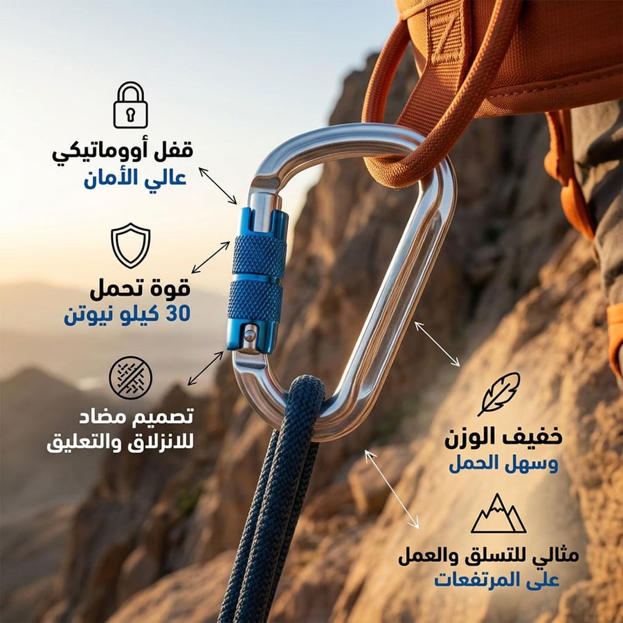 علاقة حبل للتسلق بلون فضي أزرق مع قفل أوتوماتيكي تحم ل 30 كيلو نيوتن