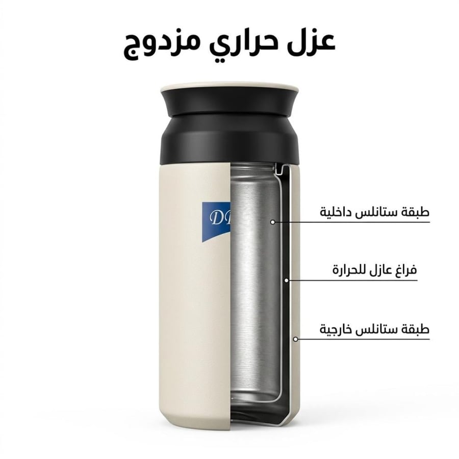 عزل حراري مزدوج لحافظة سوائل بجيب ستيل بيج من DPT يظهر تركيبها