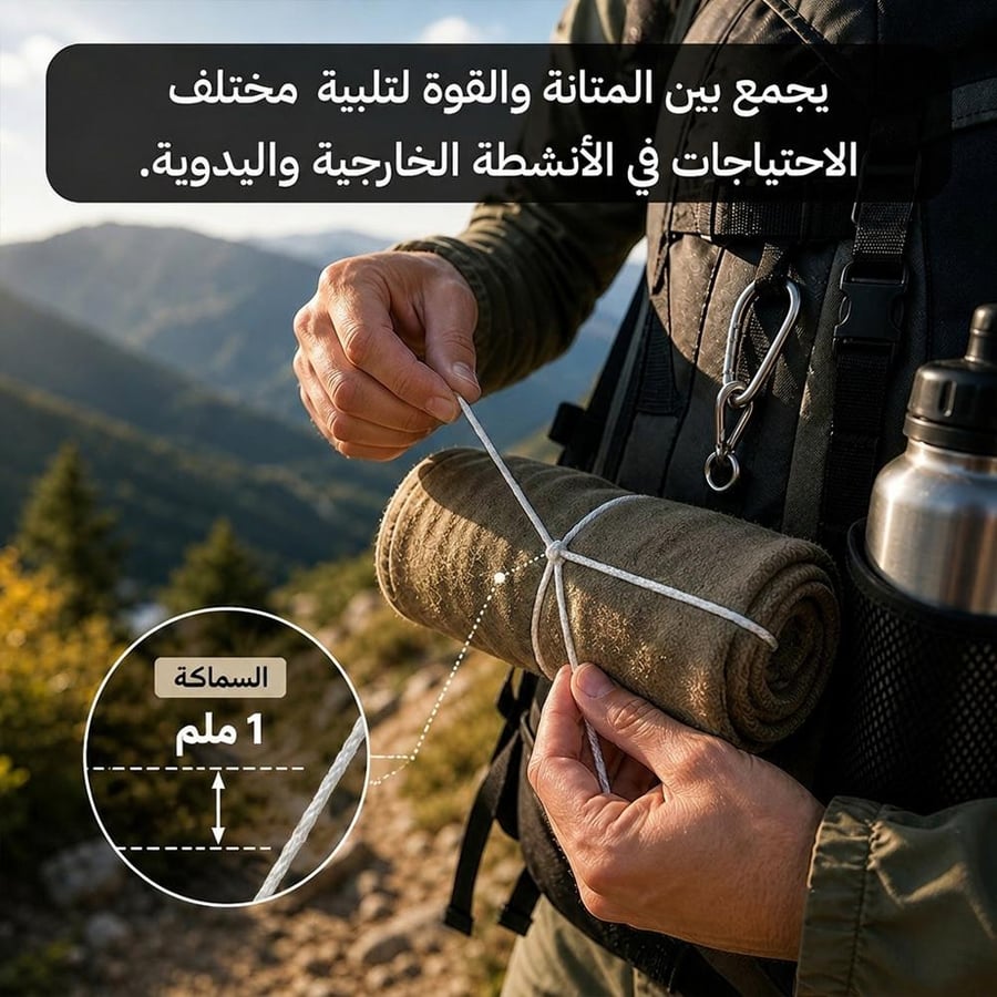 تسليط الضوء على شخص يلف خيمة باستخدام حبل قطن باكستاني 1 ملم في نشاط
