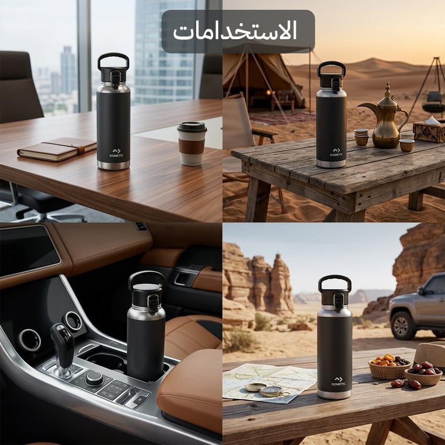 ترمس سوائل ستانلس ستيل DOMETIC اسود 1200 مل بغطاء علاقي حار وبارد