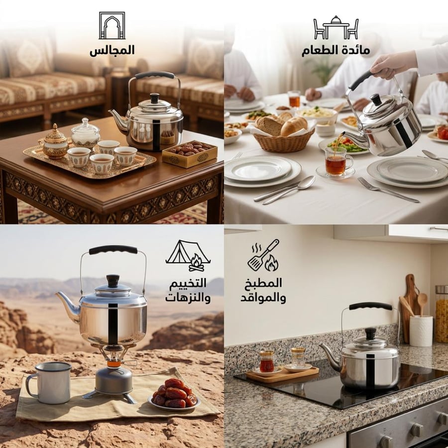 ابريق شاي ستيل 304 بسعة 6 لتر وسماكة 1.2 ملم للعزائم والمناسبات الكبيرة