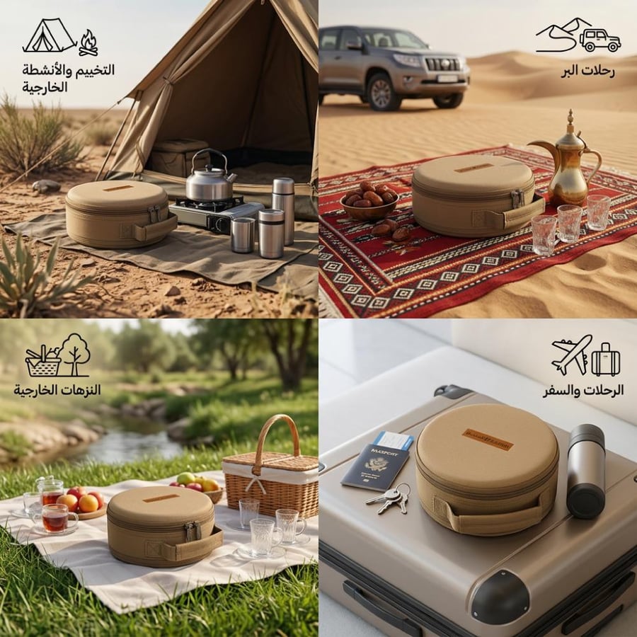 شنطة بيالات مطورة دائرية 5 حبات كاكي مقاوم للماء سهلة الحمل مع ضمان 3 سنوات