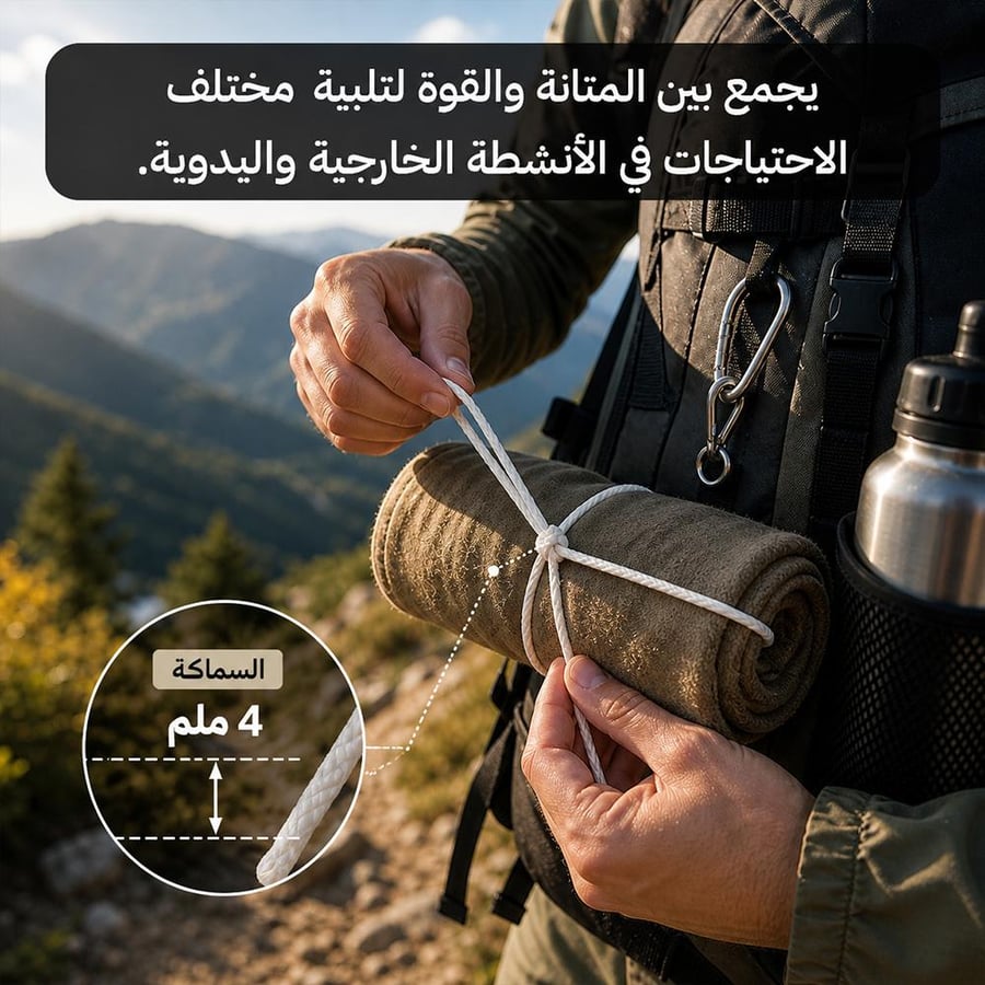 حبل قطن باكستاني 4 ملم أبيض مستخدم في ربط بطانية يظهر متين ا وخفيف ا