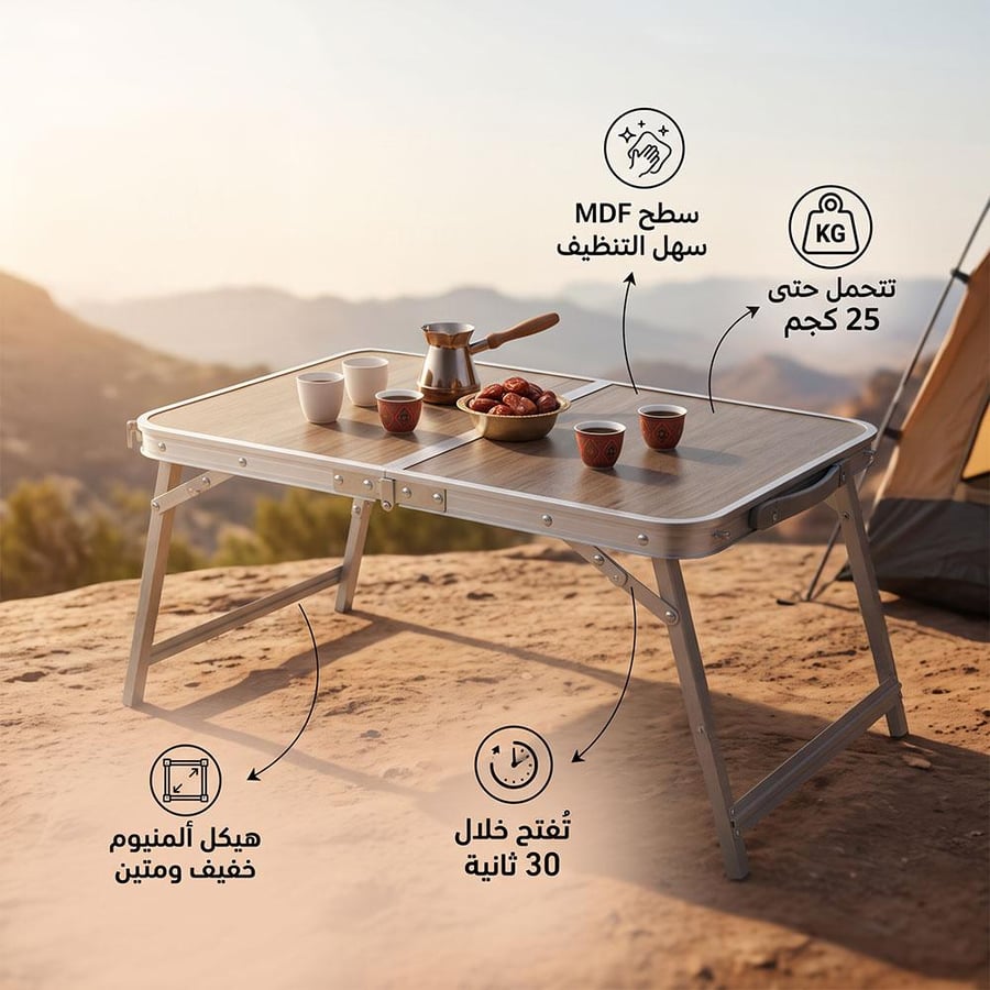 طاولة الومنيوم 40×60 سم تتحمل 25 كجم للرحلات والمنزل