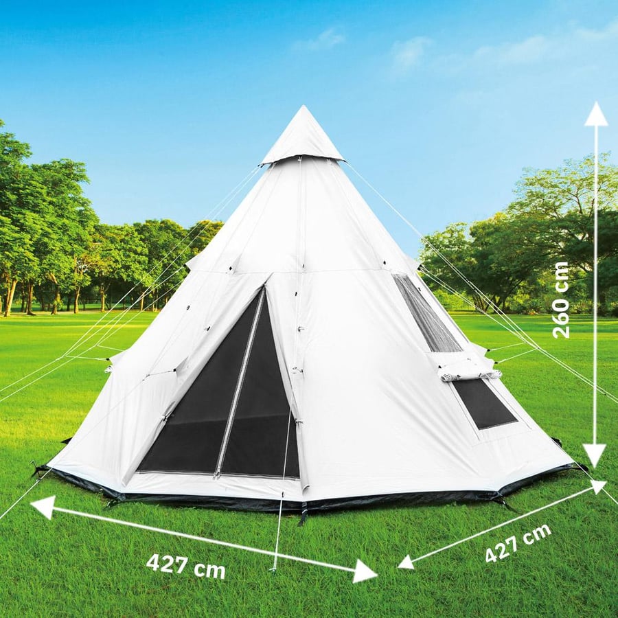 خيمة Teepee بيضاء كبيرة بشكل هرمي مقاييسها تقارب تر مصممة لعزل