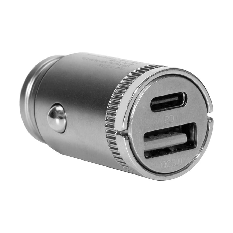 شاحن سيارة على الولاعة 30 واط فضي بمنفذي Type C وUSB A بتصميم مدمج