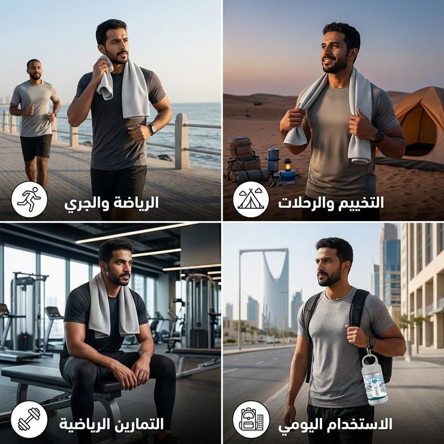 منشفة تبريد رمادي طويل حول الرقبة في استخدامات رياضية متنوعة مثل