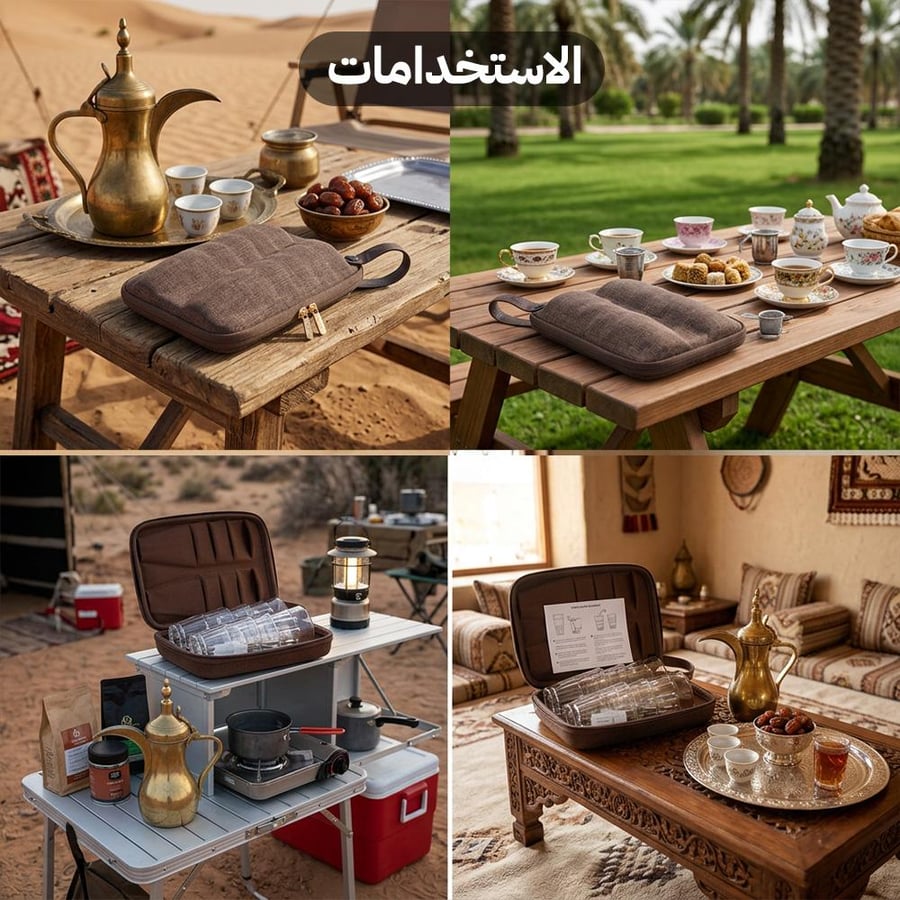 طقم استكانات ضد الصدمات في جلسة كشتة يظهر اختياره المثالي للعزائم