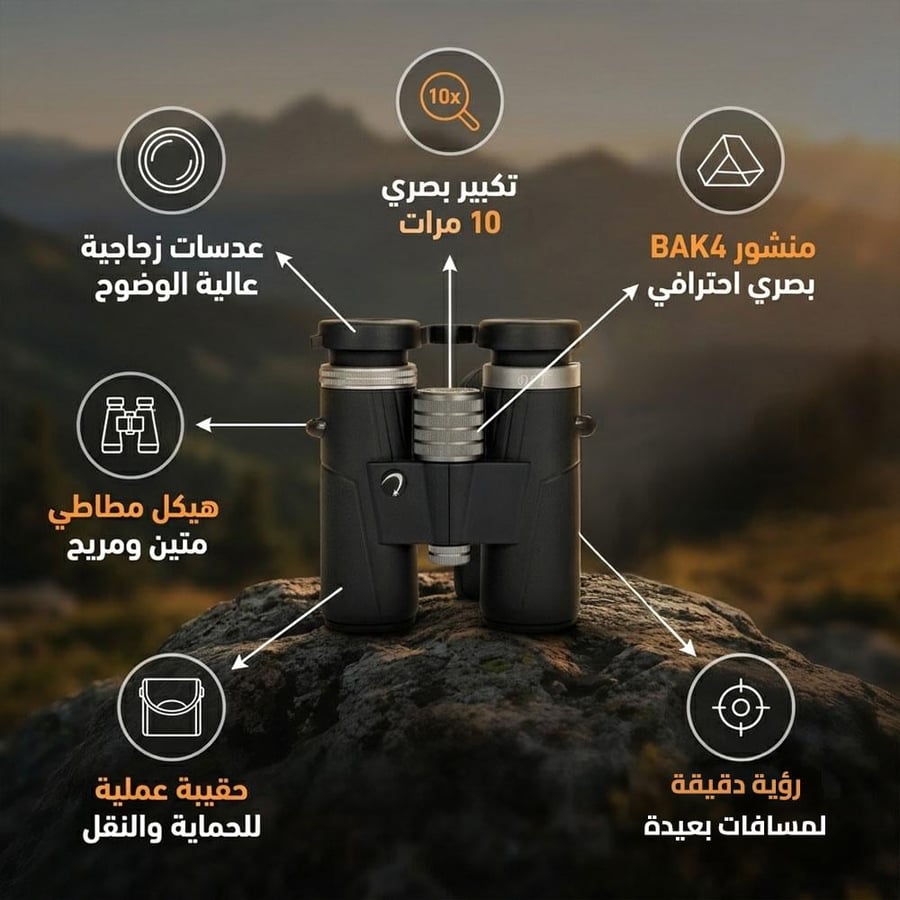 منظار أسود بتكبير 10 أضعاف وعدسات زجاجية ومنشور BAK4 وجسم مطاطي على