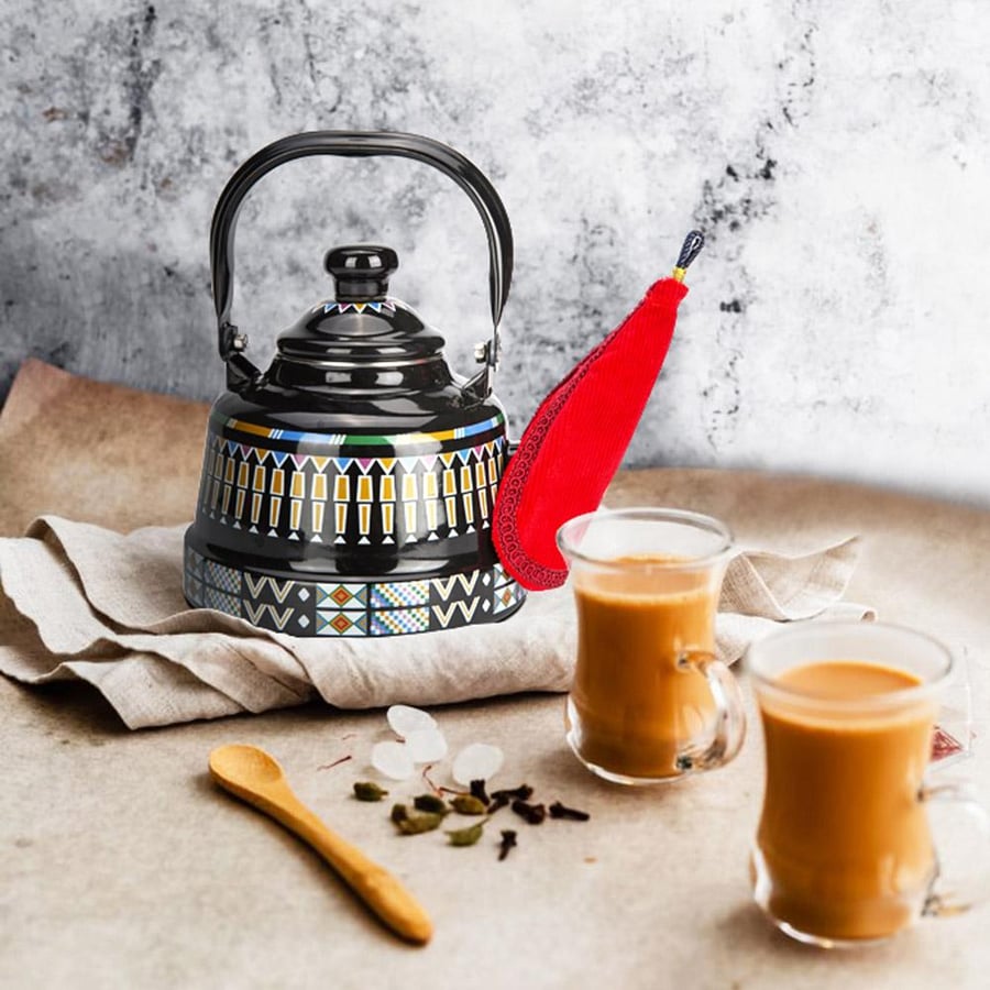 غطاء مصب أبريق شاي قطني أحمر يغطي مصب الأبريق لحماية اليد من الحرارة
