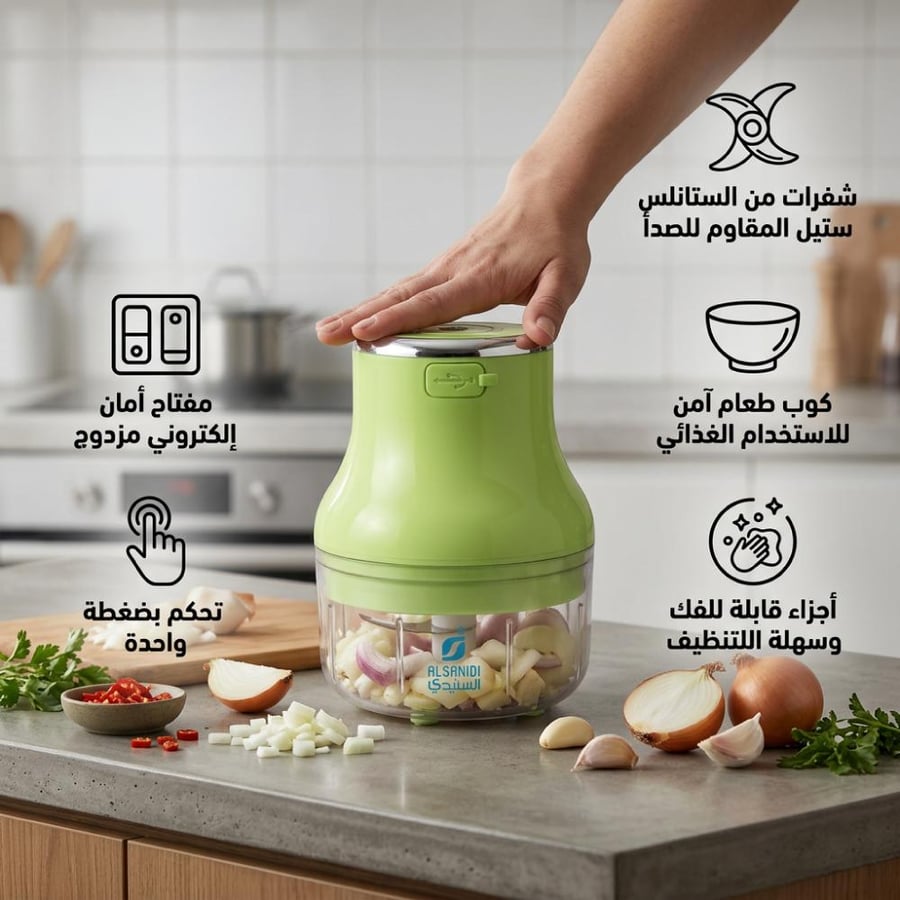 فرامة خضراء من السنيدي بقدرة 30 واط ت ستخدم في فرم الثوم والبصل