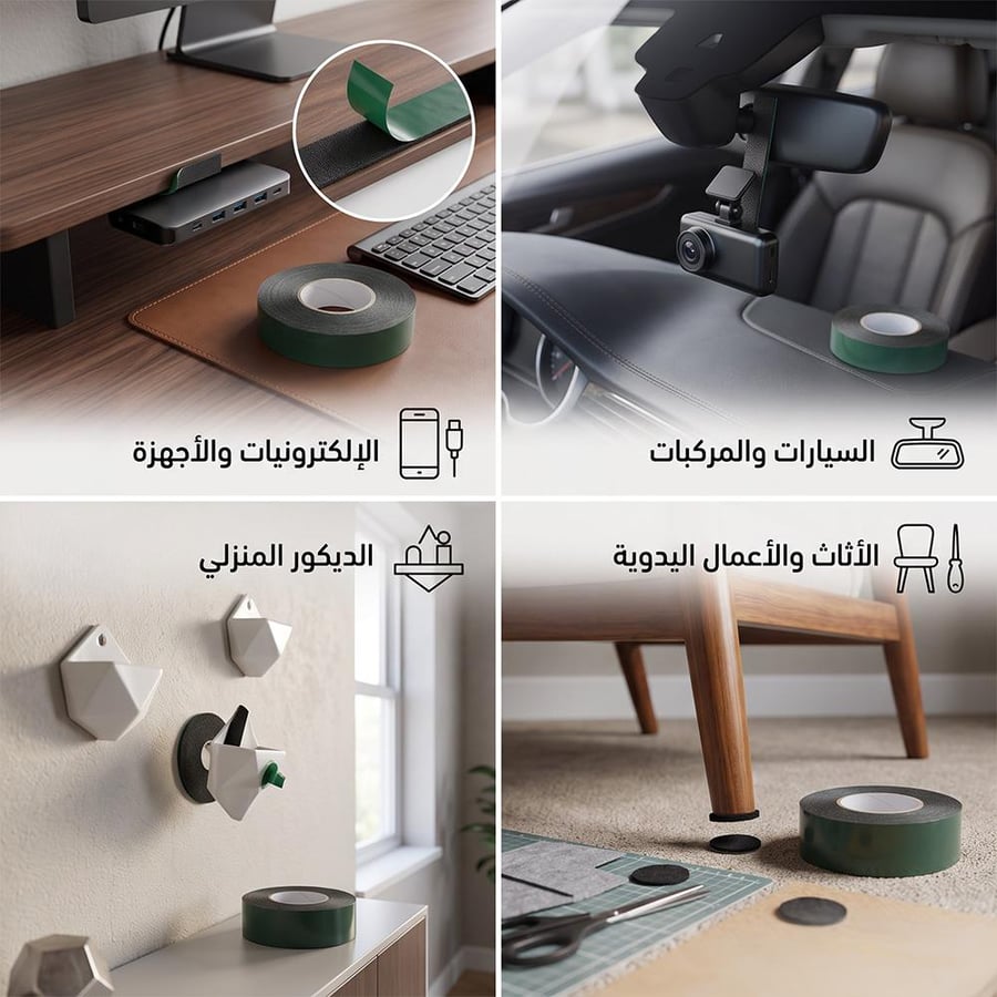 شريط لاصق وجهين يوضع على أرفف الطاولات لتثبيت الإلكترونيات بسهولة وفي