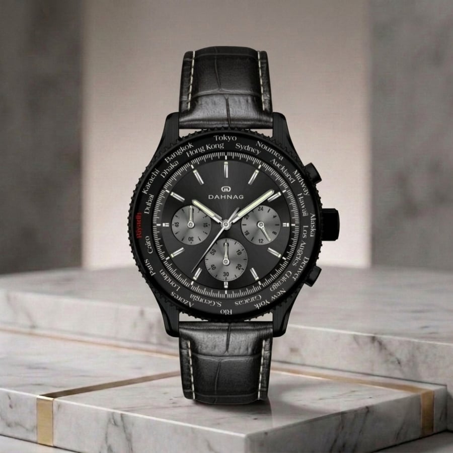 Dehang World Time Chronograph Watch, All Black, 66