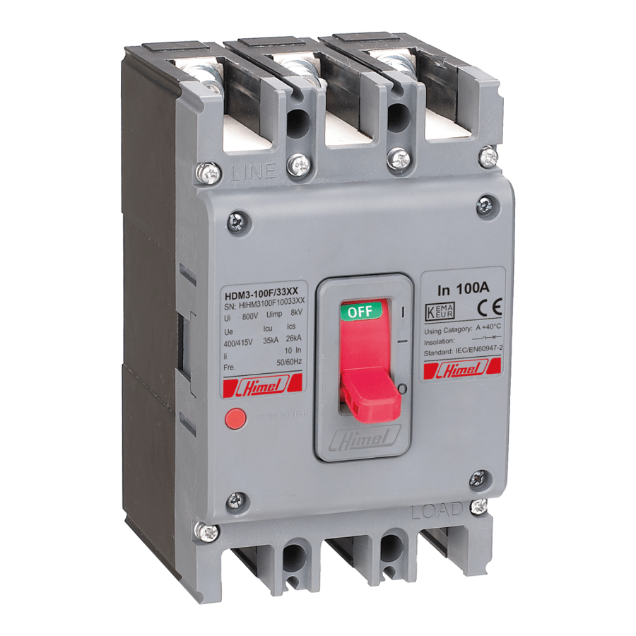 HDM3100S8033XXT, HDM3-100S 3P 80A 25kA -Molded Case Circuit Breaker - (Thermal - Magnetic)