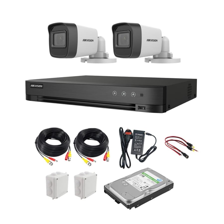 نظام مراقبة هيكفيجن 2 كاميرا خارجية بدقة 2 ميجابكسل مع DVR 4 قنوات وهارديسك 2 TB – كامل