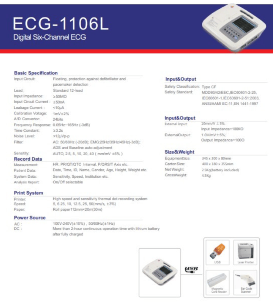 6-channel electrocardiogram device 1106L