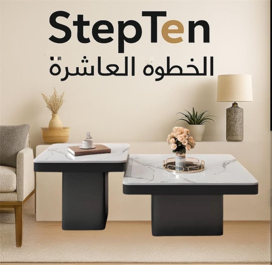 طاولات قهوه  خشب السطح رخام مع طاولات جانبيه