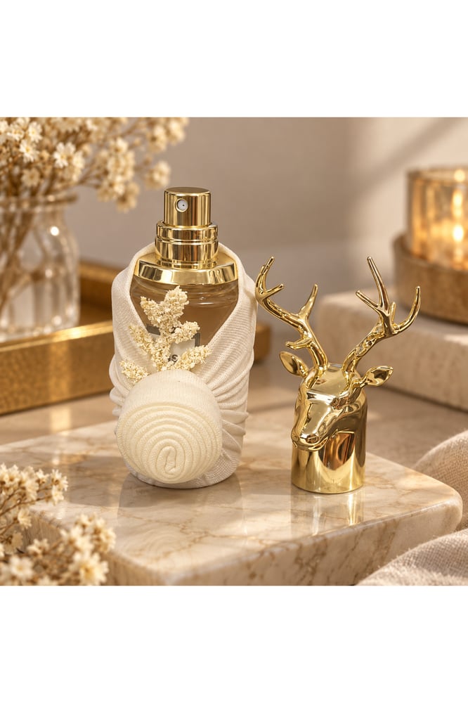 توزيعات عطر بغطاء غزال 50 مل وقماش مخصص – 12 قطعة