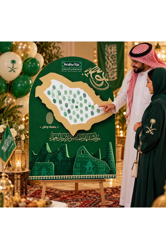 لوحة بصمات اليوم الوطني مع قاعدتين – 65 × 90 سم