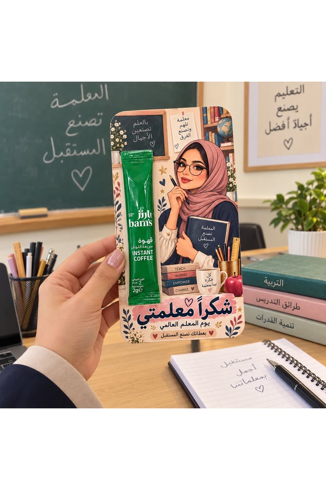 بطاقات يوم المعلم السعيد مع أكياس قهوة فورية – عبوة 6 قطع