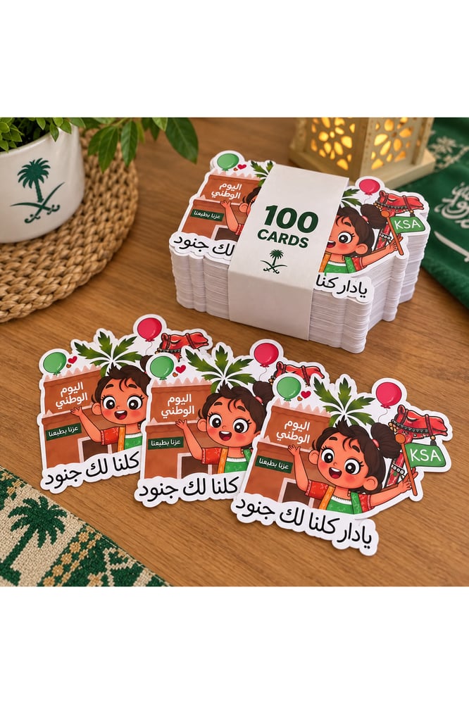 بطاقات هدايا اليوم الوطني فتاة، 11 × 9 سم – 100 بطاقة