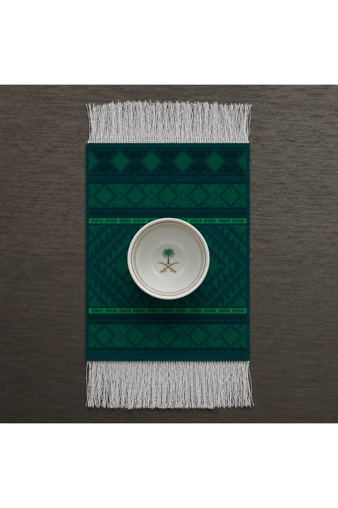 Saudi National Day Mini Leather Tea & Coffee Mats – 6-Piece Dark Green Geometric Set