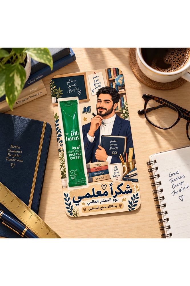 بطاقات يوم المعلم للمعلم مع أكياس قهوة فورية – عبوة 6 قطع