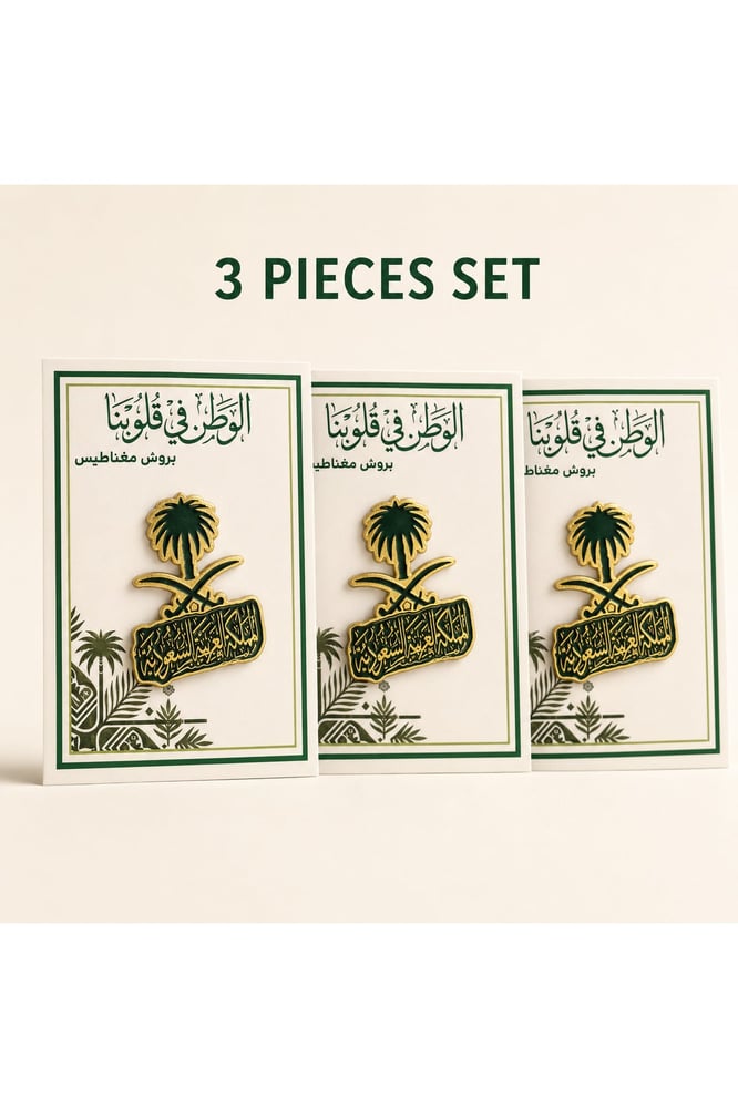 بروش مغناطيسي النخلة والسيفان أخضر وذهبي – 3 قطع