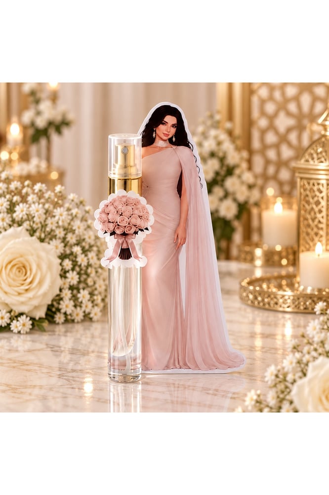 توزيعات زفاف ببطاقة عروس وزجاجة عطر – طقم 6 قطع