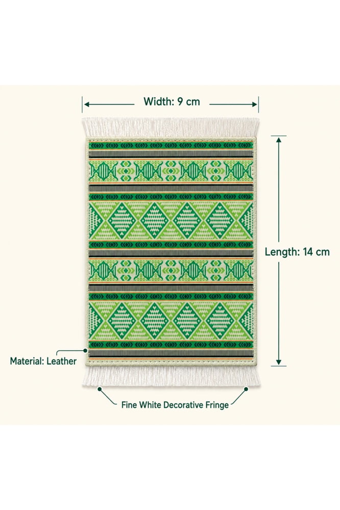 Saudi National Day Mini Leather Tea & Coffee Mats – 6-Piece Bright Green Geometric Set