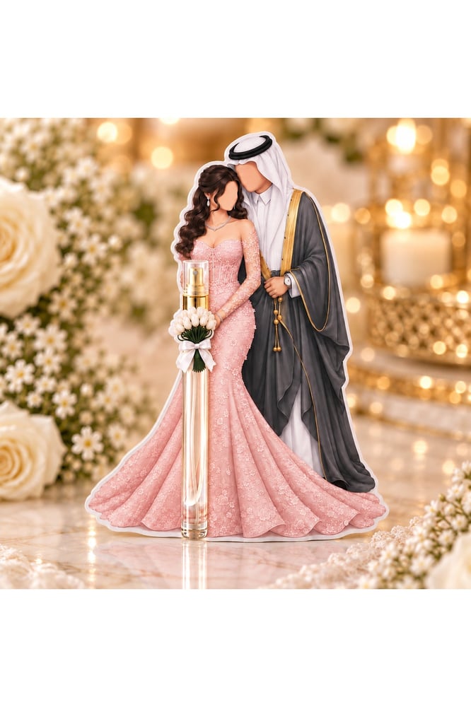 بطاقات توزيعات عروسين مع عطر – طقم ٦ قطع