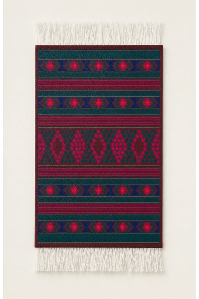 Saudi National Day Mini Leather Tea & Coffee Mats – 6-Piece Burgundy Geometric Set
