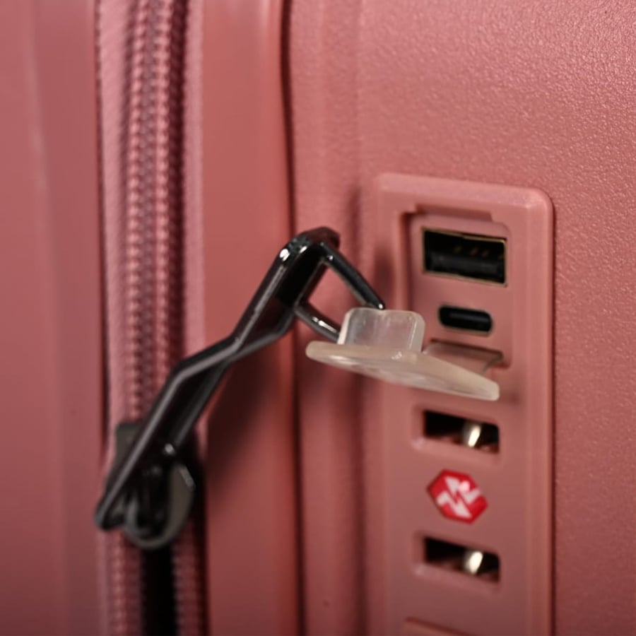 حقيبة سفر كابينة الطائرة 20 انش ضد الكسر بولي بروبلين PP بمقبض عريض ومنفذ USB + Type-C خارجي، روز قولد