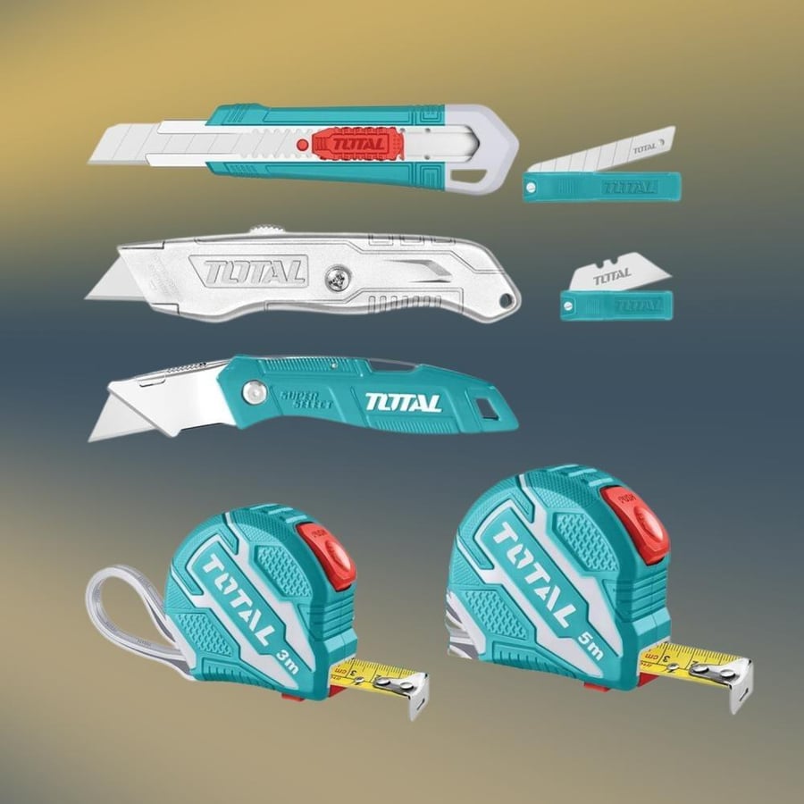 مجموعة مشارط مع امتار على كرت توتال TOS23036 total tools