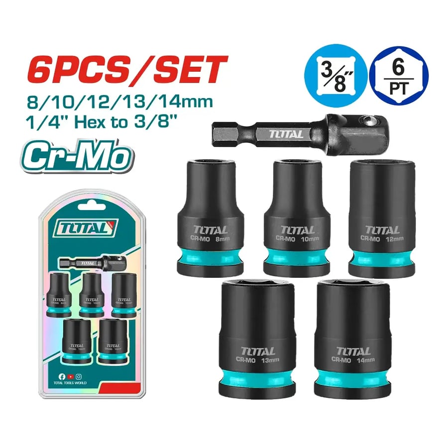طقم حبوب قصير مع تحويلة 3/8" 6PCS/SET توتال THKISD38062