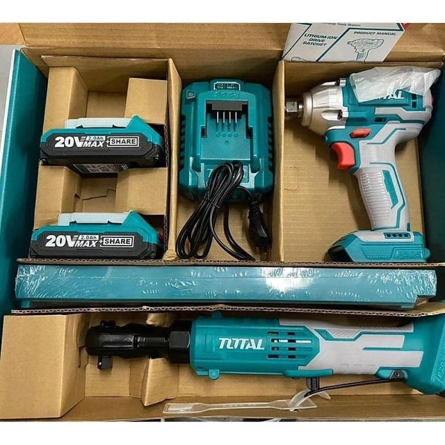 مجموعة دريل شد كفرات على بطارية مع طقم حبوب توتال TOSLI23043 total tools