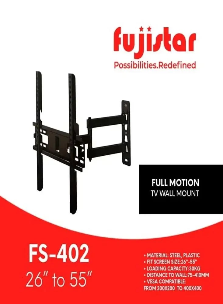 حامل شاشة  تلفزيون زاوية جداري متحرك FS موديل FS-402 – دوران 90° وإمالة قابلة للتعديل للشاشات 26–55 بوصة