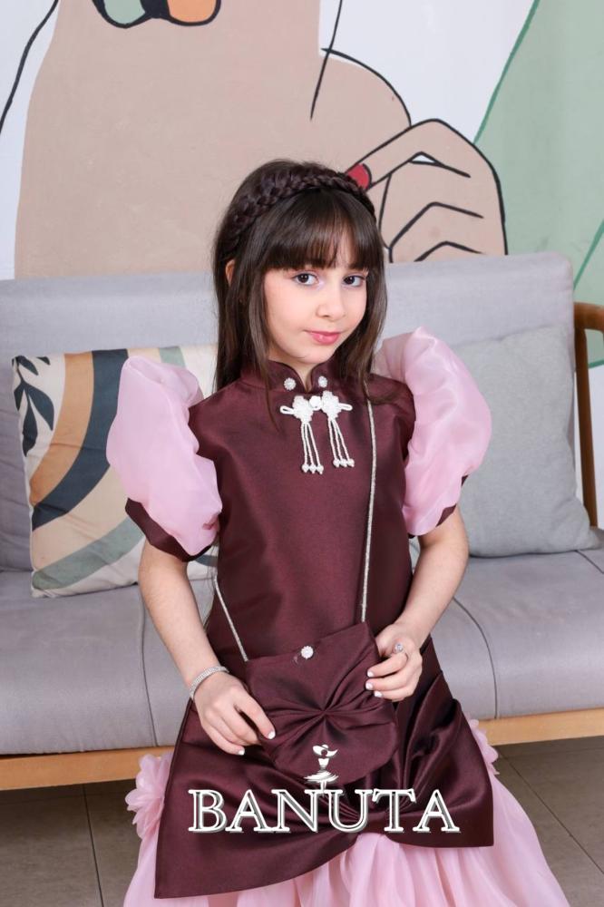 Girls' dress, puffed, with bag
