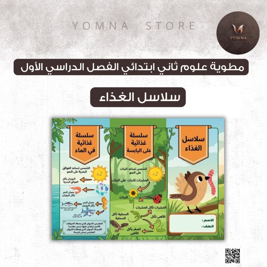 مطوية سلاسل الغذاء (السلسلة الغذائية)علوم ثاني ابتدائي الفصل الدراسي الأول