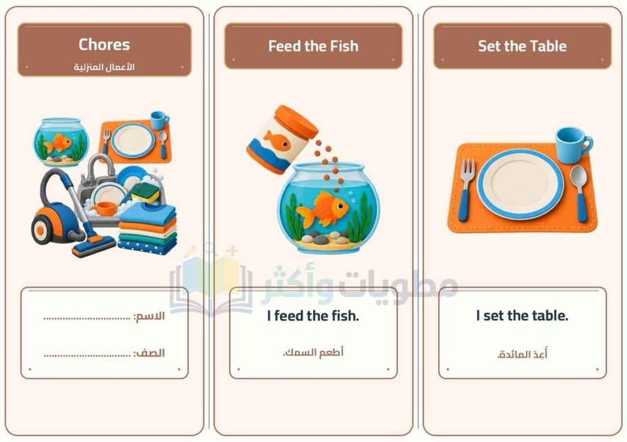 مطوية الأعمال المنزلية إنجليزي ثالث ابتدائي | Chores PDF